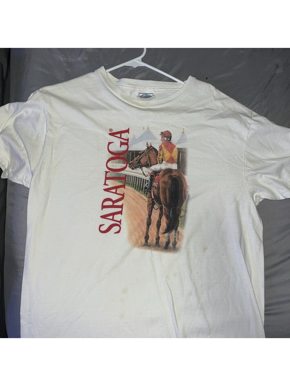 1997 Saratoga Horse Racing T-Shirt Size L White Gildan